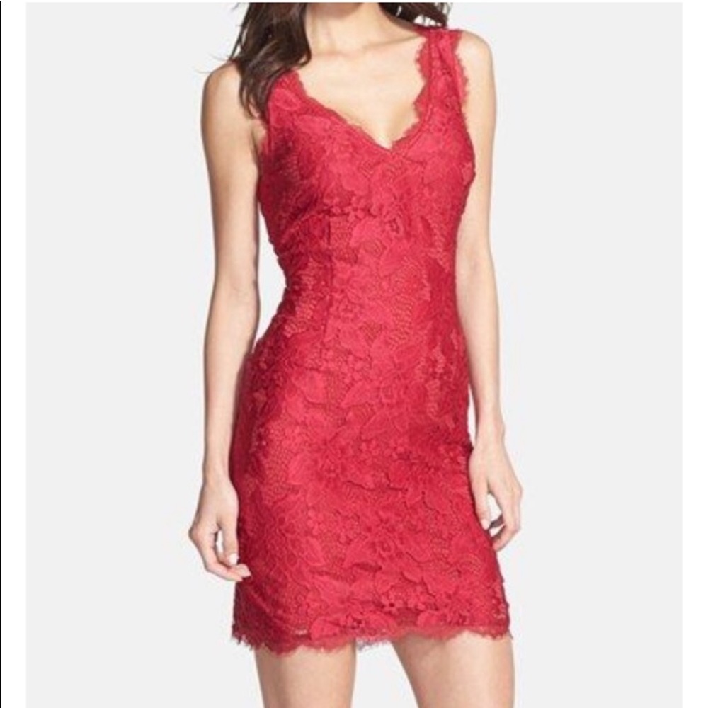 Adrianna Papell NWT red lace mini cocktail dress